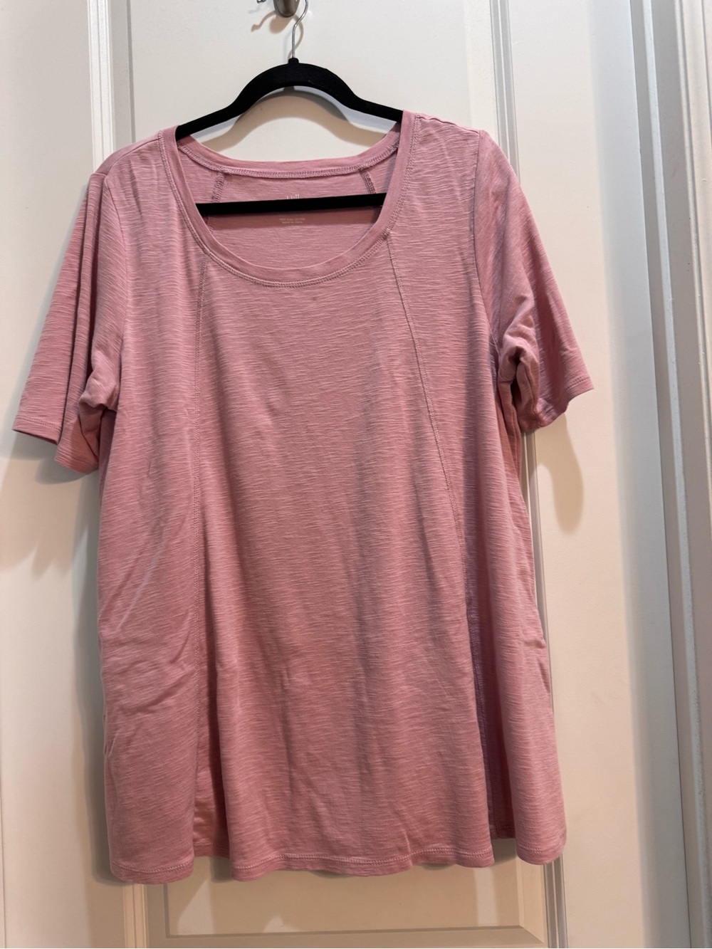 J Jill Scoop Neck Elbow Sleeve Tee Lavender Large Mid Seam Tunic 100% Cotton